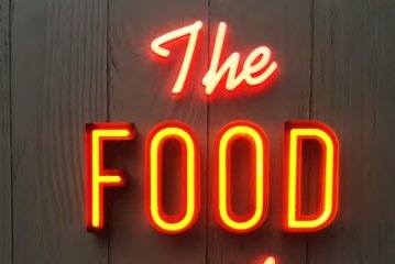 Neon signage for The Food Flea market in Edinburgh